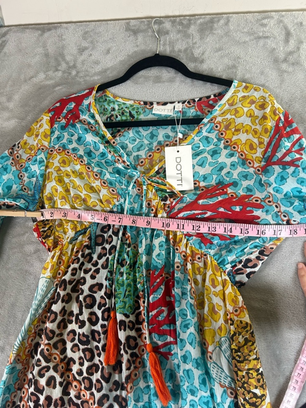 Dotti Aqua and Yellow Mixed-Print V-Neck Tunic with Tassel Tie swim cover - Picture 5 of 11